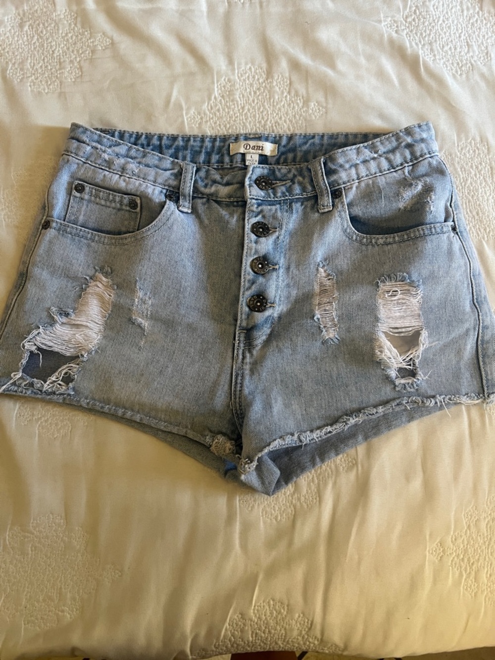 Light Blue Distressed Denim Shorts